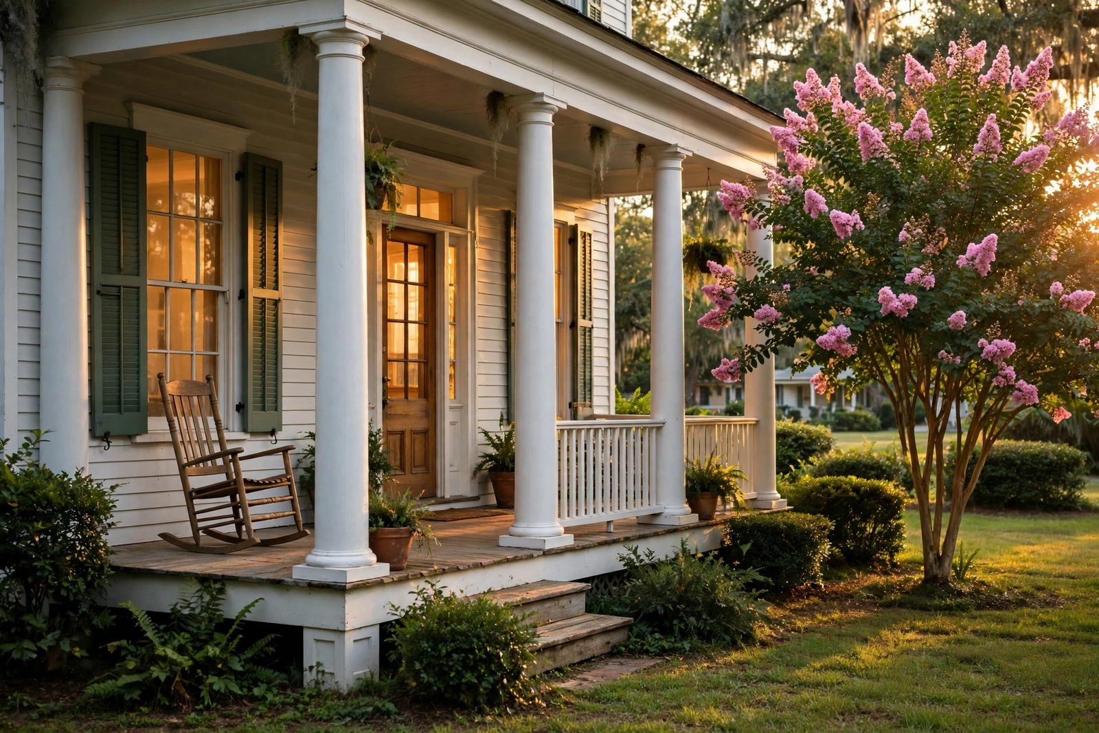 A Louisiana homeplace porch at golden hour